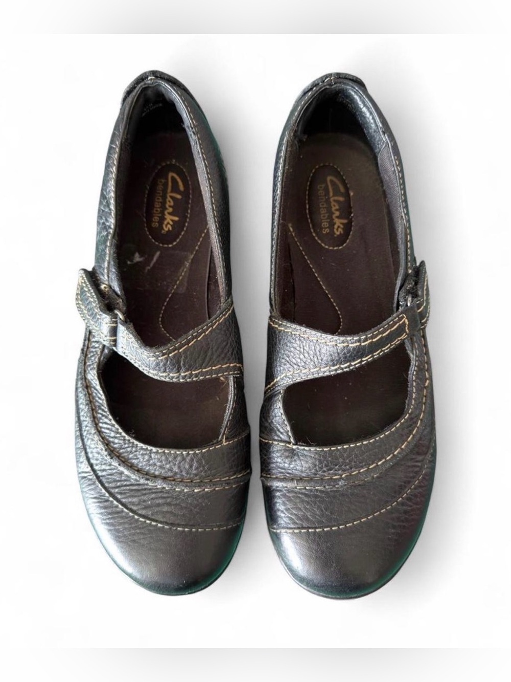 Clarks Bendables Black Leather Mary Jane Flats 8.5